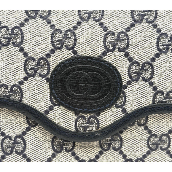Vintage Gucci GG Supreme Monogram Navy Blue Canvas Crossbody Clutch Italy - Picture 3 of 14